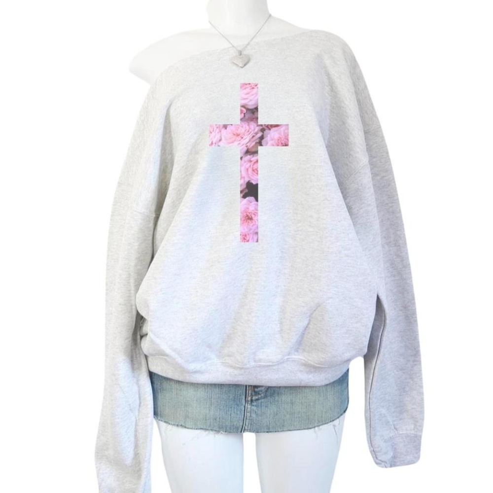 Vintage off the shoulder Tumblr era 2010s grey sweatshirt y2k